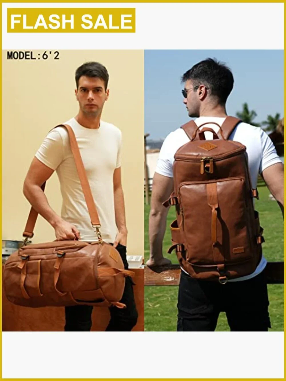 Men's Vegan Leather Travel Duffel Backpack 3-Ways Convertible Weekender Bag